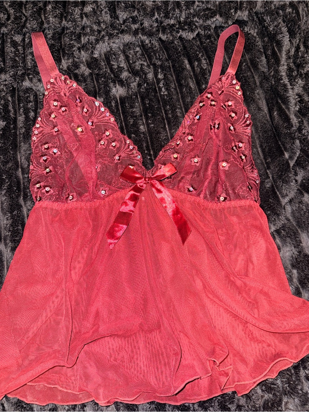 Red Lace & Mesh Babydoll Chemise - Women's Intimates